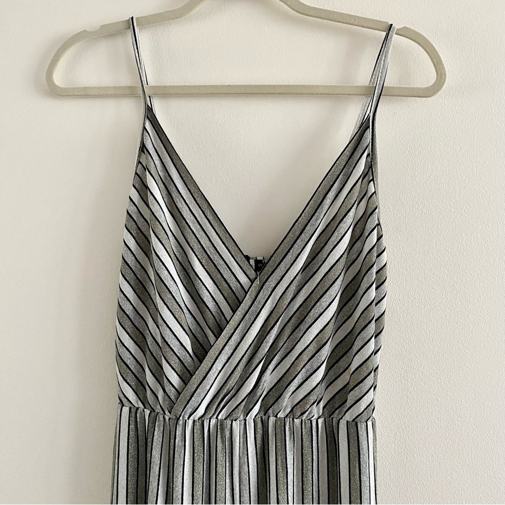 Striped Silver Glitter Casual Playsuit Jumpsuit Romper Stretch Wide Leg - Picture 5 of 16